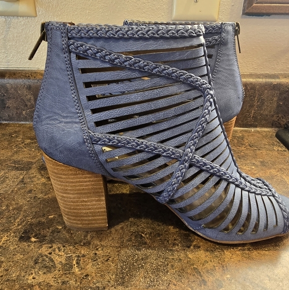 Not Rated - Love To All Woven Cutout Ankle Heeled Bootie in Blue NWOB - Picture 6 of 9
